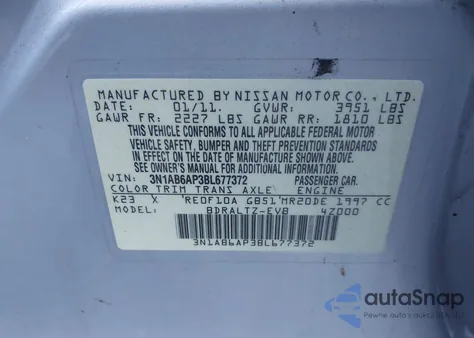 2011 Nissan Sentra 2.0Sr из США, поврежденный, VIN 3N1AB6AP3BL677372